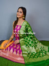 Banarasee Handloom Pure Chiffon Silk Salwar Kameez With Zari Design Fabric-Magenta & Green