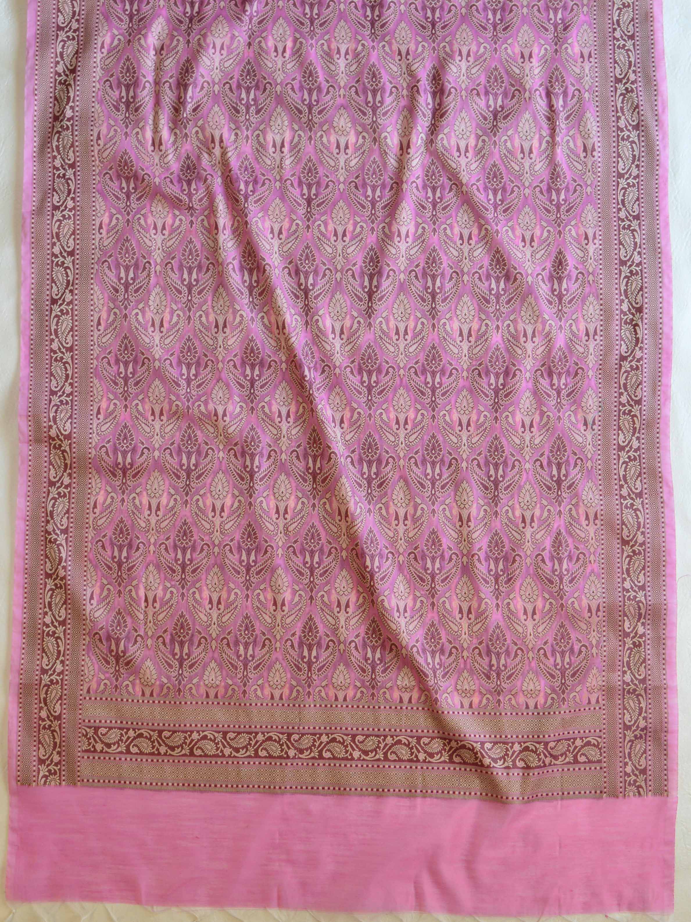 Banarasee Cotton Silk Plain Salwar Kameez Fabric With Resham Jaal Dupatta-Pink
