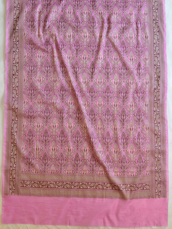 Banarasee Cotton Silk Plain Salwar Kameez Fabric With Resham Jaal Dupatta-Pink