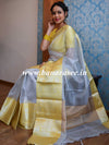 Banarasee Handwoven Broad Contrast Border Tissue Saree-Silver & Yellow