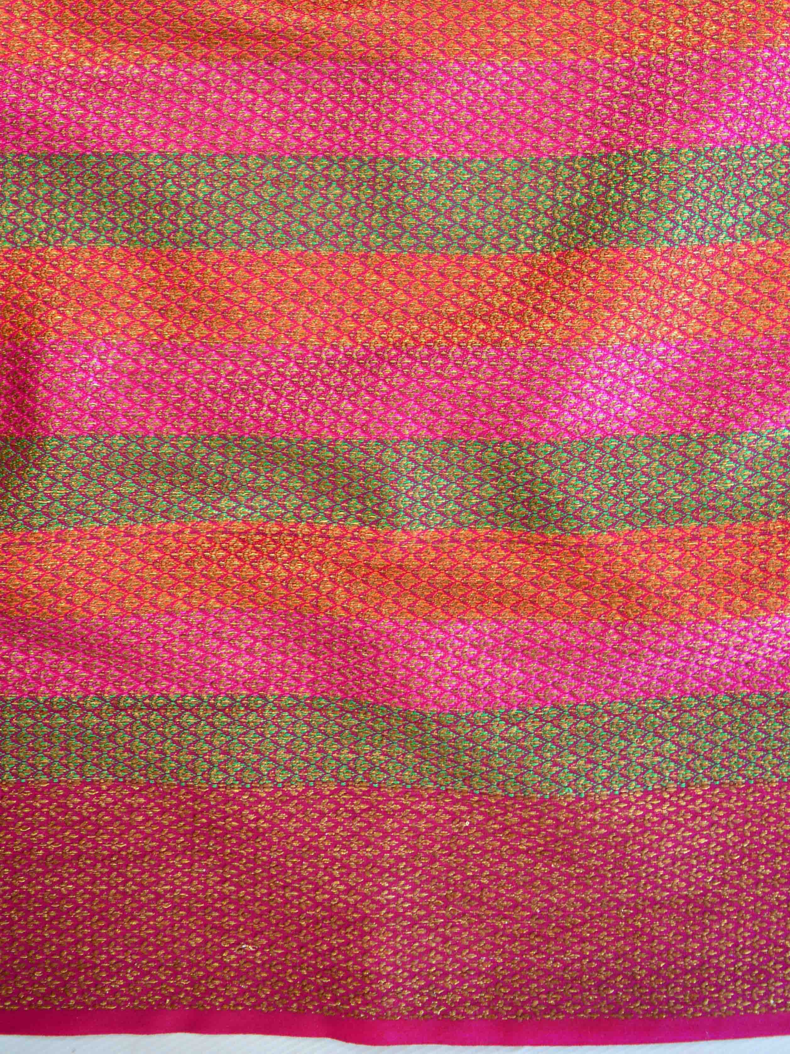 Banarasee Handwoven Semi Silk Saree With Antique Zari Buta Design-Yellow & Pink