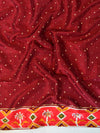 Banarasee Soft Silk Patola Saree With Zari Border-White & Maroon