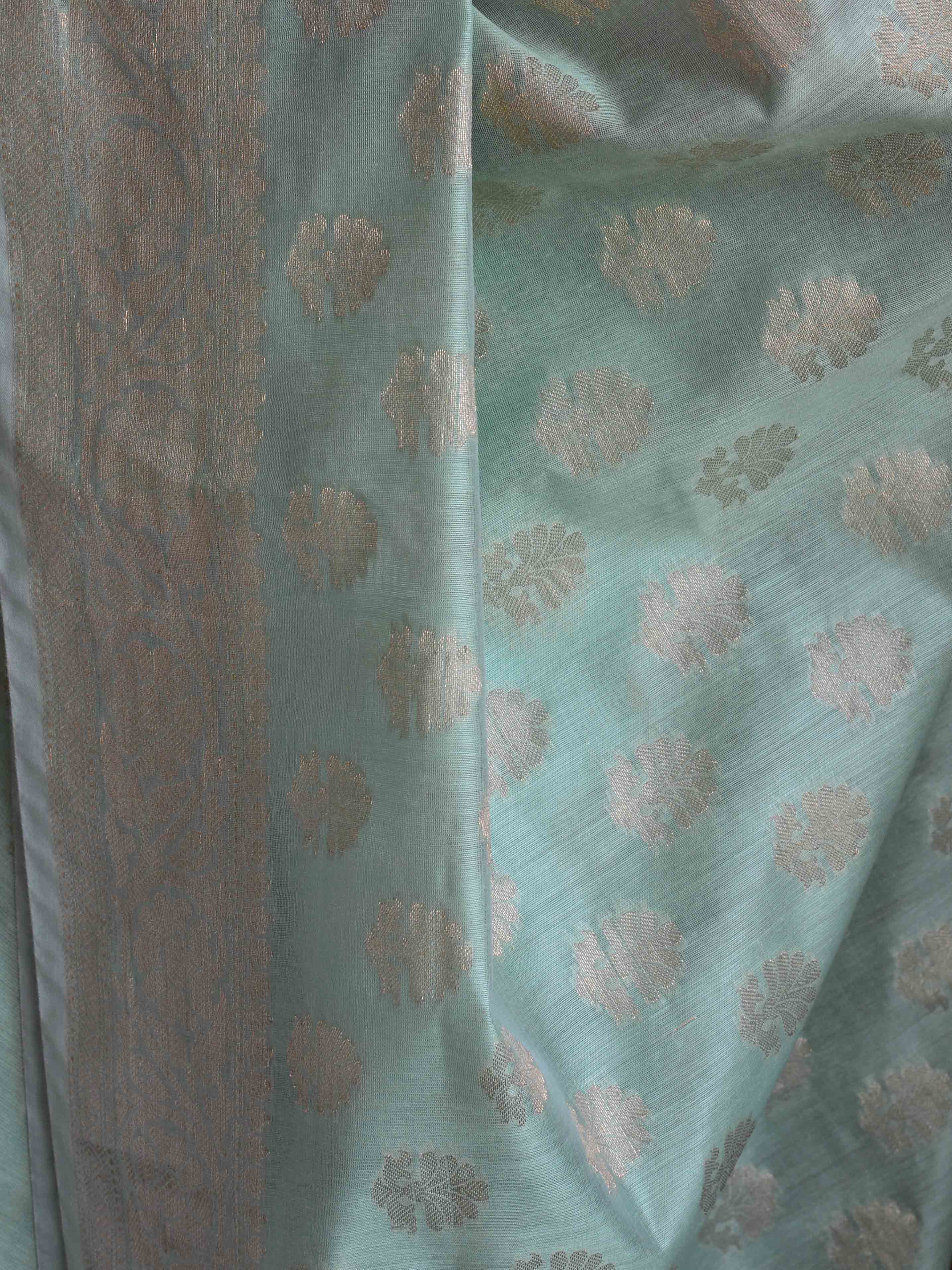 Banarasee Cotton Silk Zig-Zag Salwar Kameez Fabric & Dupatta-Light Green