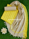 Handloom Khadi Cotton Salwar Kameez Dupatta Set-Yellow & Beige
