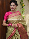 Banarasee Kora Muslin Saree With Tanchoi Design & Skirt Border-Dull Gold