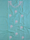 Handwoven Linen Salwar Kameez & Dupatta With Hand-Embroidered Pearl Work-Sea Green