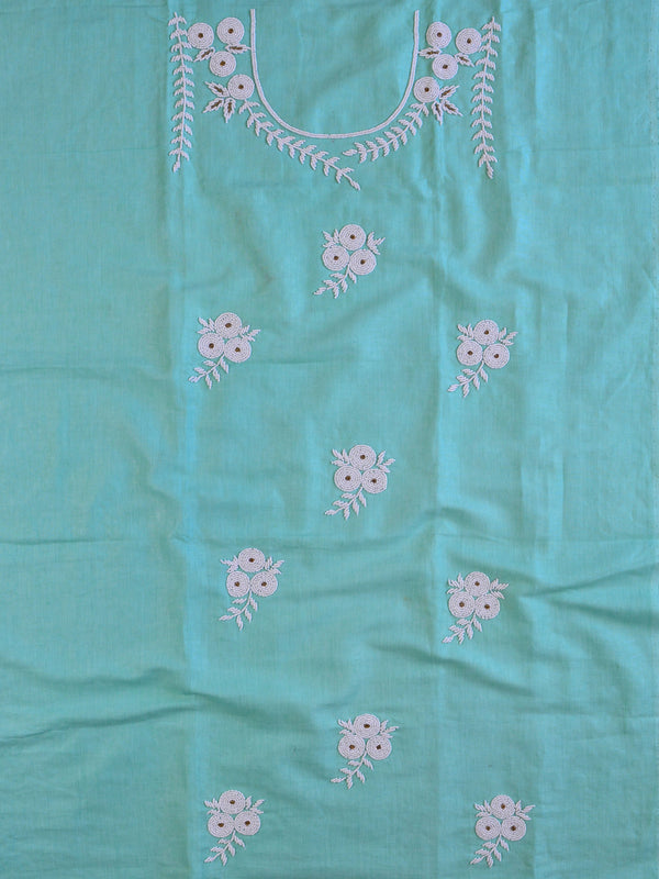 Handwoven Linen Salwar Kameez & Dupatta With Hand-Embroidered Pearl Work-Sea Green