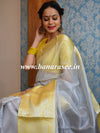 Banarasee Handwoven Broad Contrast Border Tissue Saree-Silver & Yellow