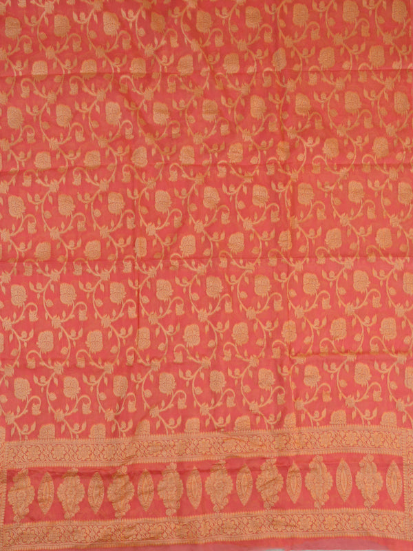 Banarasee Handloom Pure Chiffon Silk Kameez Fabric With Dupatta-Mustard & Peach