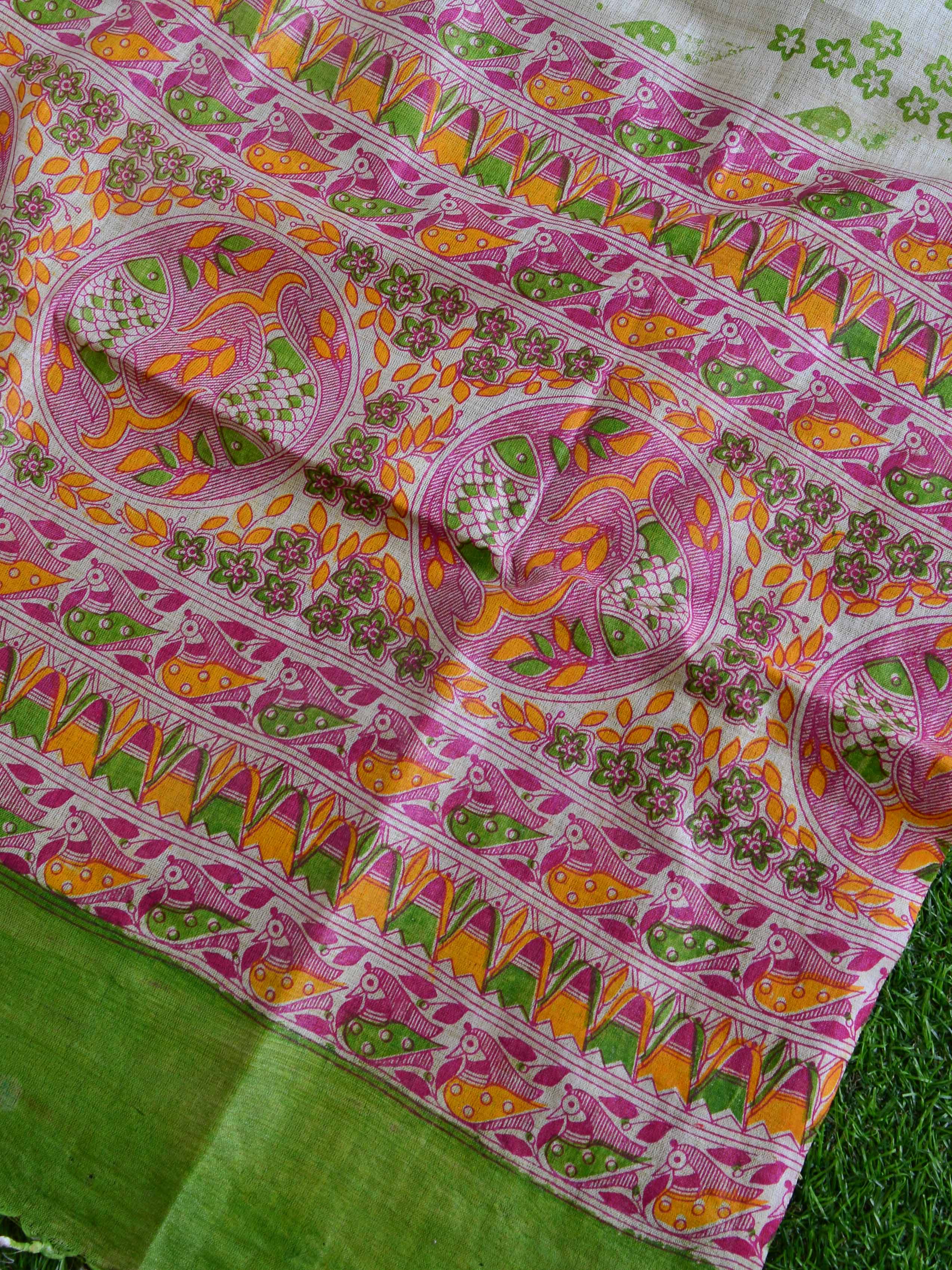 Handloom Block Printed Khadi Cotton Salwar Kameez Dupatta Set-Green & Beige
