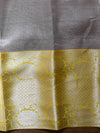 Banarasee Handwoven Broad Contrast Border Tissue Saree-Silver & Yellow