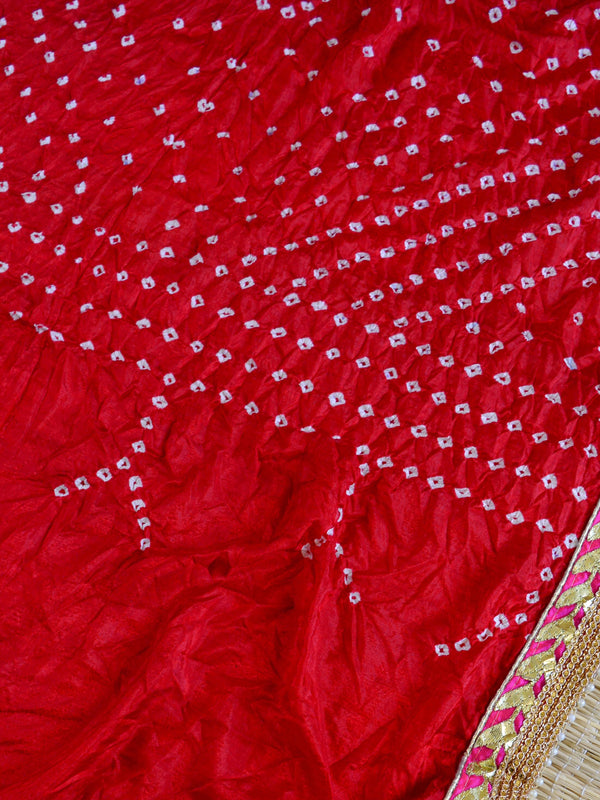 Banarasee Pure Chanderi Silk Zari Buti Salwar Kameez Set With Bandhej Dupatta-Black & Red