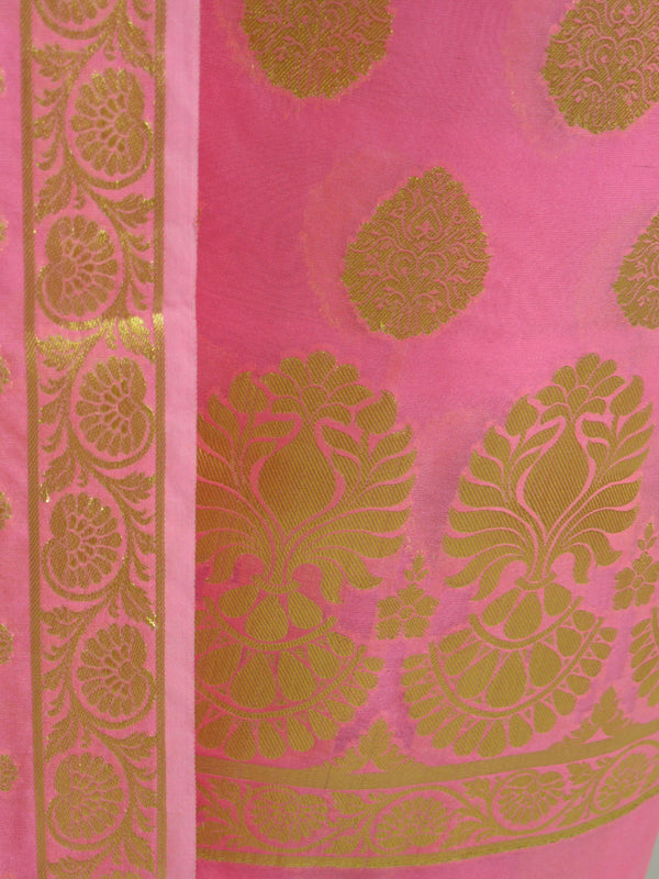 Banarasee Salwar Kameez Cotton Silk Gold Zari Buti Woven Fabric-Pink