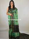 Banarasee Cotton Silk Mix Saree With Resham Buti & Zig-Zag Border-Green
