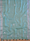 Handwoven Linen Salwar Kameez & Dupatta With Hand-Embroidered Pearl Work-Sea Green