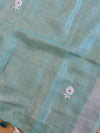 Handwoven Linen Salwar Kameez & Dupatta With Hand-Embroidered Pearl Work-Sea Green
