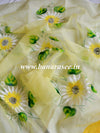 Kota Doria Cotton Mix Saree With Hand-Painted Floral Design-Yellow