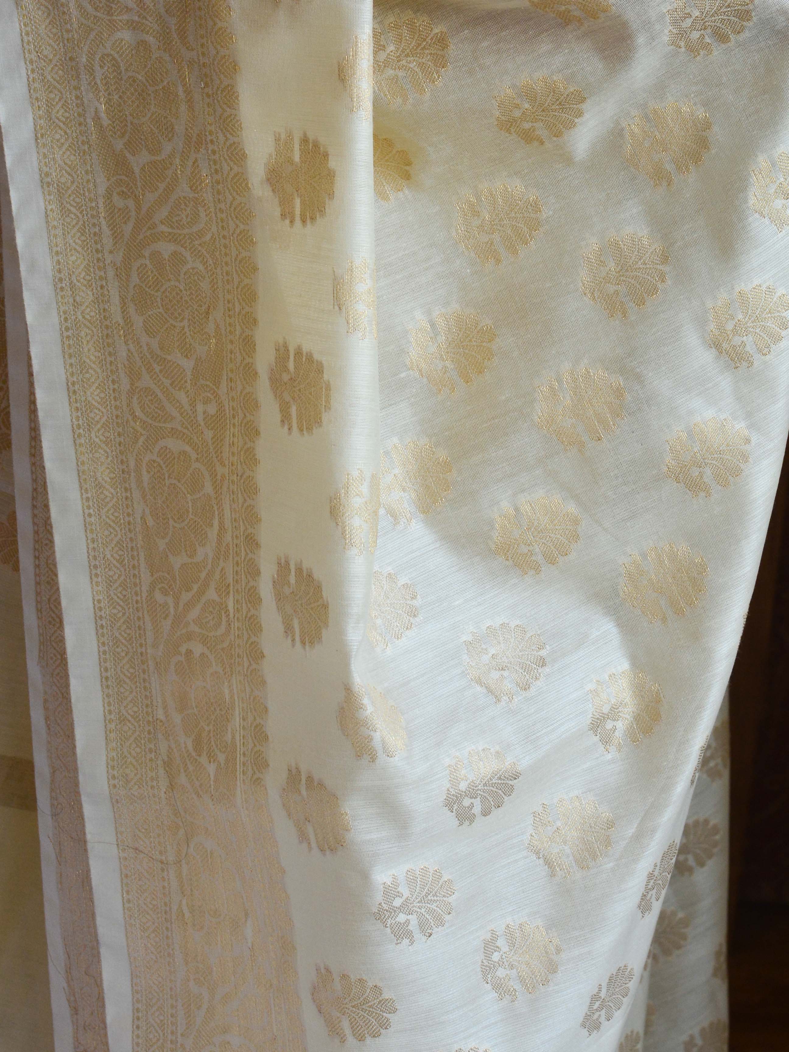Banarasee Cotton Silk Zig-Zag Salwar Kameez Fabric & Dupatta-Beige