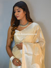 Banarasee Cotton Silk Saree With  Silver Zari Buta & Border-Beige