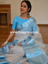 Banarasee Handwoven Broad Contrast Border Tissue Saree-Silver & Blue