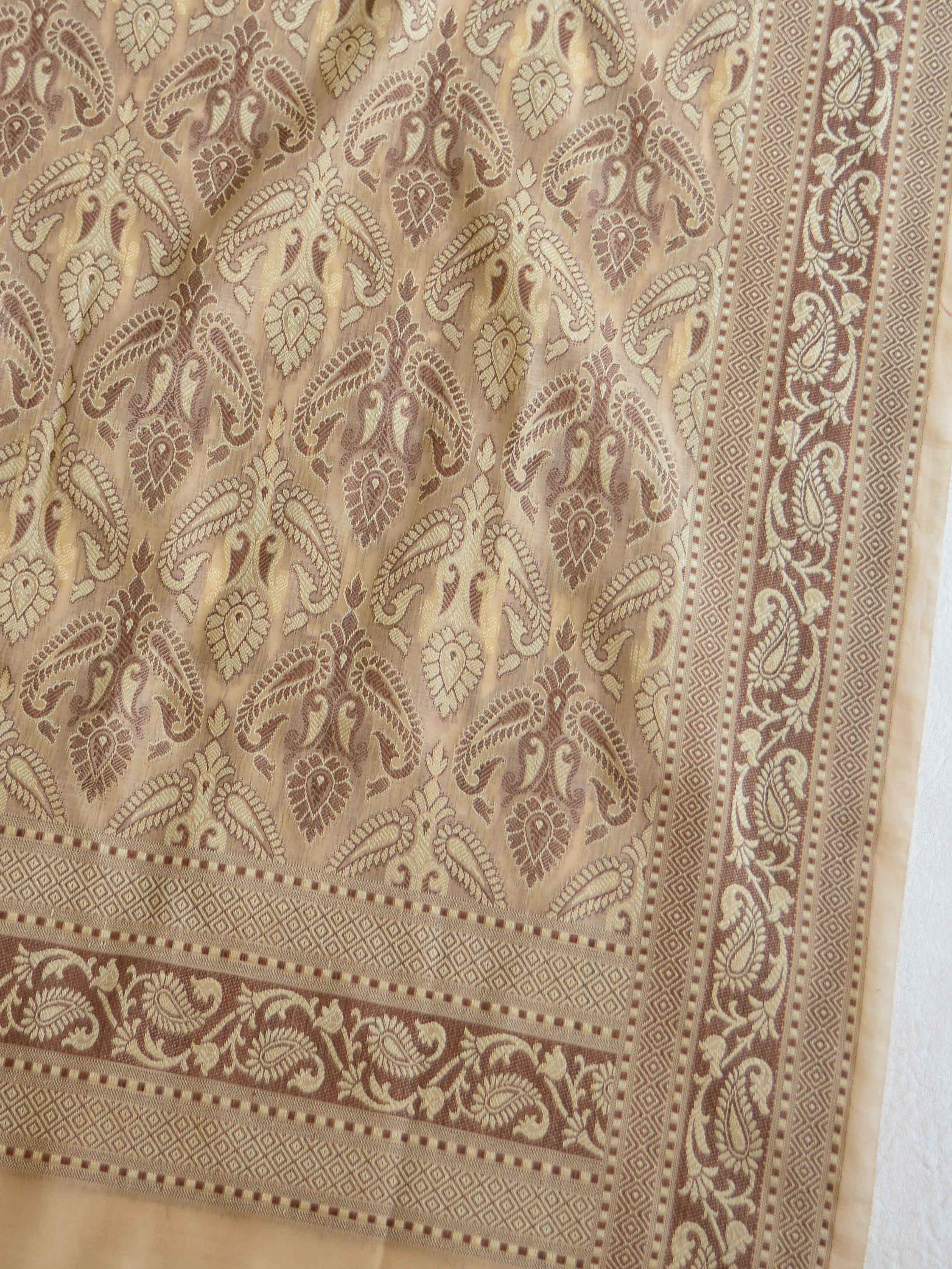 Banarasee Cotton Silk Plain Salwar Kameez Fabric With Resham Jaal Dupatta-Beige