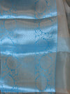 Banarasee Handwoven Broad Contrast Border Tissue Saree-Silver & Blue
