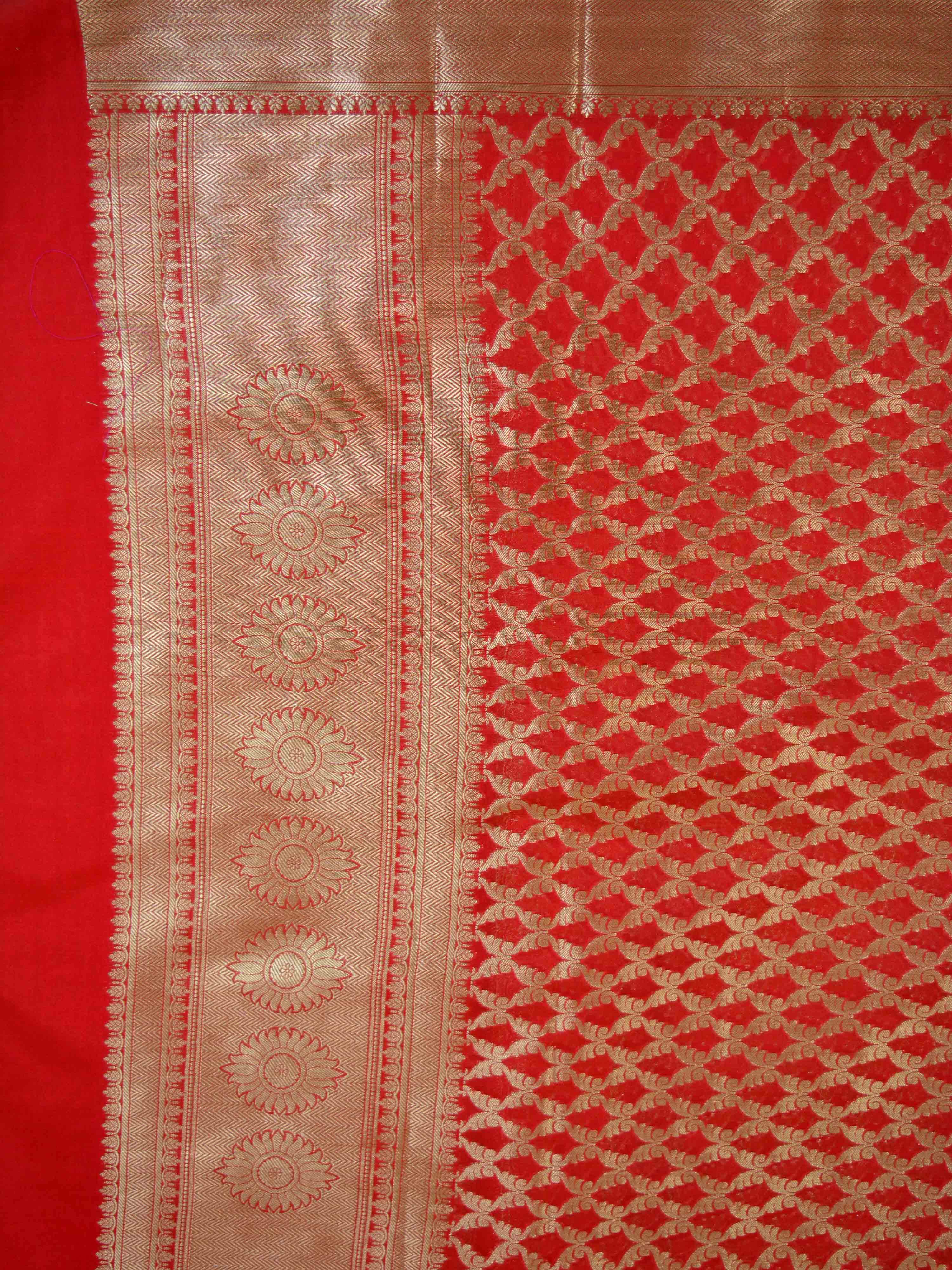 Banarasee Art Silk Dupatta With Gold Zari Jaal Design-Red