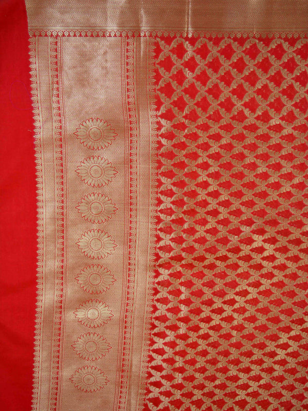 Banarasee Art Silk Dupatta With Gold Zari Jaal Design-Red