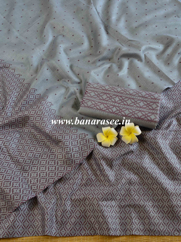 Handloom Block Printed Khadi Cotton Salwar Kameez Dupatta Set-Grey