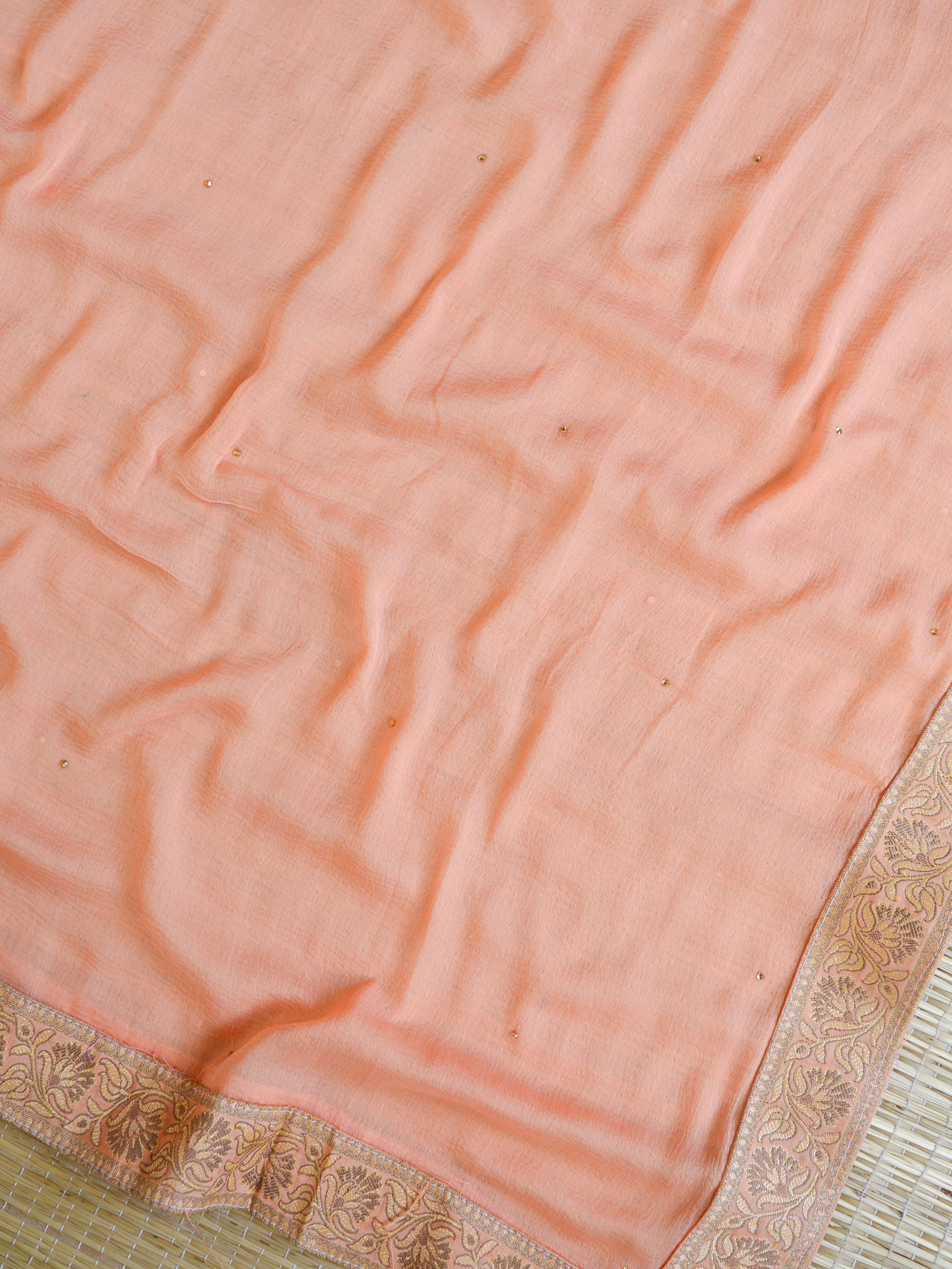 Banarasee Cotton Silk Salwar Kameez Resham & Zari Buti Fabric & Dupatta-Peach