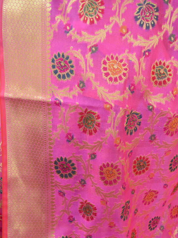 Banarasee Faux Georgette Saree With Meena Floral Jaal Work-Baby Pink