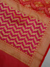 Banarasee Handwoven Semi-Chiffon Saree With Jaal Work-Red