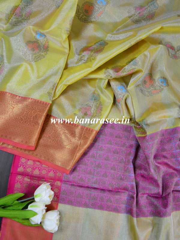 Banarasee Handwoven Tissue Buta Design Saree-Yellow