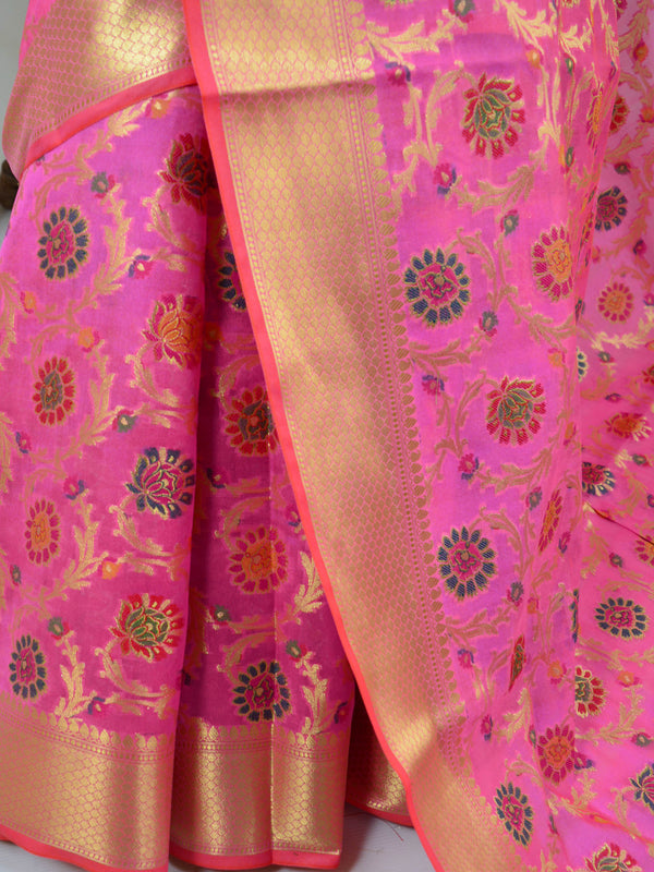 Banarasee Faux Georgette Saree With Meena Floral Jaal Work-Baby Pink
