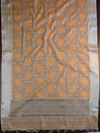 Banarasee Linen Cotton Saree With Embroidered Buta & Silver Zari Border-Peach