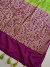 Banarasee Handwoven Semi Silk Saree With Contrast Border Design-Green & Violet