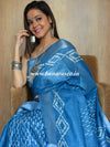 Bhagalpur Handloom Pure Linen Cotton Hand-Dyed Batik Pattern Saree-Blue