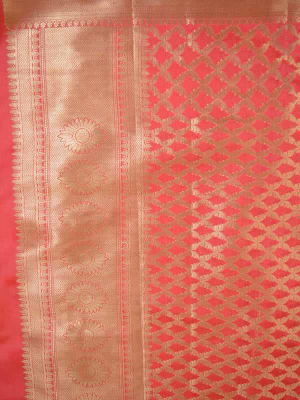 Banarasee Art Silk Dupatta With Gold Zari Jaal Design-Peach
