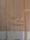 Banarasee Linen Cotton Saree With Embroidered Buta & Silver Zari Border-Peach