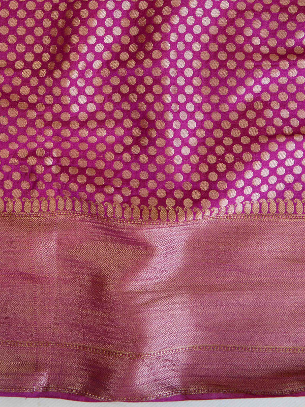 Banarasee Handwoven Semi Silk Saree With Contrast Border Design-Green & Violet
