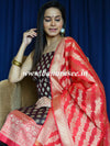 Banarasee Chanderi Cotton Zari Buta Contrast Border Design Salwar Kameez & Dupatta Set-Wine & Red