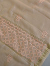 Chikankari & Zari Work Banarasee Chanderi Silk Dupatta Kameez Set-Peach