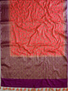 Banarasee Handwoven Semi Silk Saree With Contrast Border Design-Peach & Violet