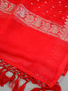 Banarasee Handwoven Pure Chiffon Dupatta Buti Design In Silver Zari-Red