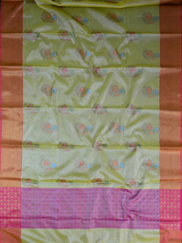 Banarasee Handwoven Tissue Buta Design Saree-Yellow