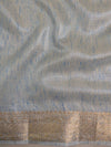 Banarasee Handwoven Broad Border Silver Zari Tissue Saree-Blue
