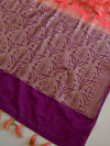 Banarasee Handwoven Semi Silk Saree With Contrast Border Design-Peach & Violet