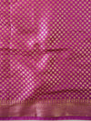 Banarasee Handwoven Semi Silk Saree With Contrast Border Design-Peach & Violet