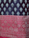 Banarasee Chanderi Cotton Zari Buta Contrast Border Design Salwar Kameez & Dupatta Set-Wine & Red