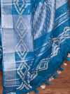 Bhagalpur Handloom Pure Linen Cotton Hand-Dyed Batik Pattern Saree-Blue